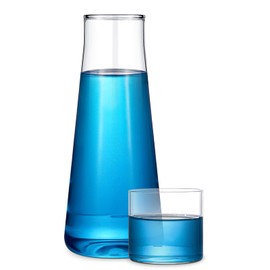 Clear Bedside Water Carafe Set 17.5 oz Night Water Carafe with Glass Bedside Carafe with Cup Nightstand Water Carafe Water Pitcher Carafe Mouthwash Decanter with Tumbler for Bedroom Table (1 Pack)