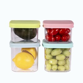 PrepSealer PrepCube Silicon Lid Food Storage Container-4PC Set, Stackable Freezer Storge, Leftovers Storge, Prep Meal Storge