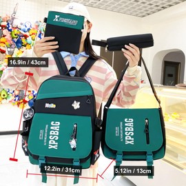 LELAOJI Kawaii 4PCS Backpack Set for Girls with Cute Bear Accessories - School Bookbag, Shoulder Bag, Handbag, Pen Pouch & More Student Back to School Supplies (24B02, Black)