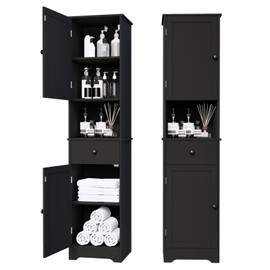 Viaozutis Tall Bathroom Cabinet, Storage Cabinet with 2 Doors & 2Drawer, with Ajustable Shelve, for Bathrooms, Kitchens,Entrances,Bedrooms（Black）