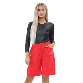 Womens Cherry Berry Shorts - Ladies Plain Capri Length Stretch Fit Pull On Elasticated Waist Summer Crop hot pants Short Pants Plus Size UK 10-20 (Red, 18)