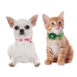 Puppy Collar with Flower Nylon Buckle Cat Collar with Bells for XS Tiny Pet Dogs Girl Kitten Boy Small Animal, Pink X-Small