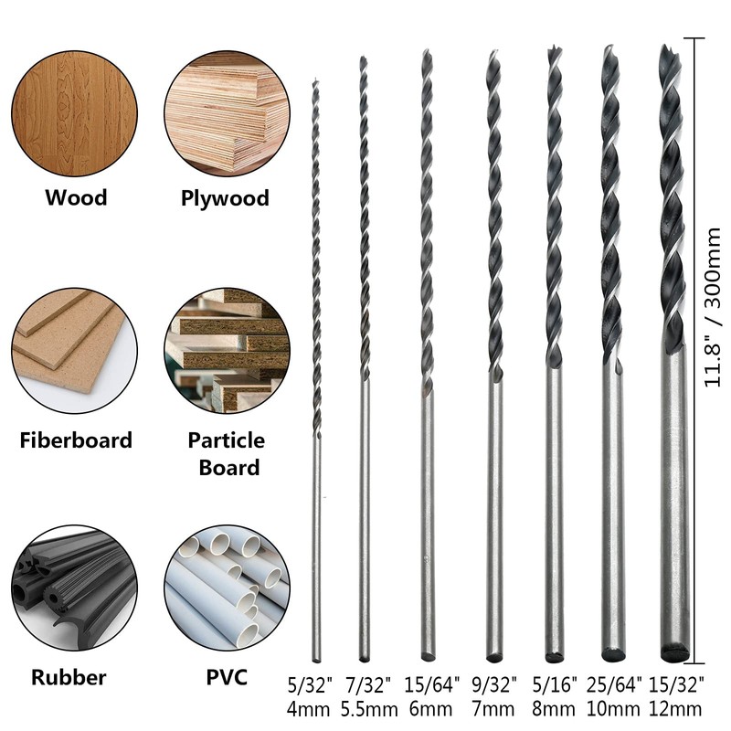 Jersvimc 7Pcs 300mm 12 Extra Long Drill Bit Set, Long