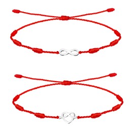Cotigo Red 7 Knot Bracelet for Couples - Bracelets for Couples Perfect Valentine's Day Gifts - Red Thread Bracelet, Lucky Charm and Protection (Infinity Heart - Silver), Stainless Steel