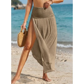 Herseas Women's Bathing Suit Cover Up Split Thigh 2025 Wide Waist Swimsuit Coverup Sarong Wraps Beach Skirt Apricot Khaki XX-Large 18 20