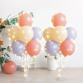 SumAAfu 【2台+風船セット+10メートルUSBライト】バルーンスタンド 風船セット バースデー 誕生日 飾り LEDイルミネーションライト USB式 床用 ホルダー 2台 男の子 女の子 スタンド ホルダー 卓上式 バルーンスティック 誕生日 結婚式 パーティー 飾り付け 開店祝い 周年祝い 生誕祭 発表会 (アンズ+ピンク)