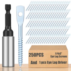 MorningRo 250 Pcs Eye Lag Screws and 1 Pcs Driver Set, 1/4 Inch x 3 Inch Eye Lag Wood Screws Zinc Plated 2-5/8 Inch Quick Install Bit Kit for Use with Attaching Hanger Wire to Ceiling Joists