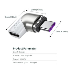 HIEbee Magnetic USB C Adapter,Right Angle Magnetic USB C to USB Type C Connector with PD 120W Fast Charge&480Mbps Data Transfer Compatible with MacBook Pro/Air and More Type C Smartphone,Laptop