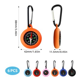 HAPPOW 6 Stück Kompass Kinder, Mini Kompass, Kompass Schlüsselanhänger, Hochpräzise Taschenkompass, Verschleißfest und sturzsicher, für Camping, Wandern, Angeln, Fahrradausrüstung(6 Farben)