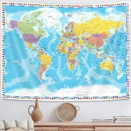 SAOLUIS - Tapiz Educativo de Mapa del Mundo, Decoración de Pared para Aula, Recámara, Sala de Estar, Hogar, 60 x 40 pulgadas