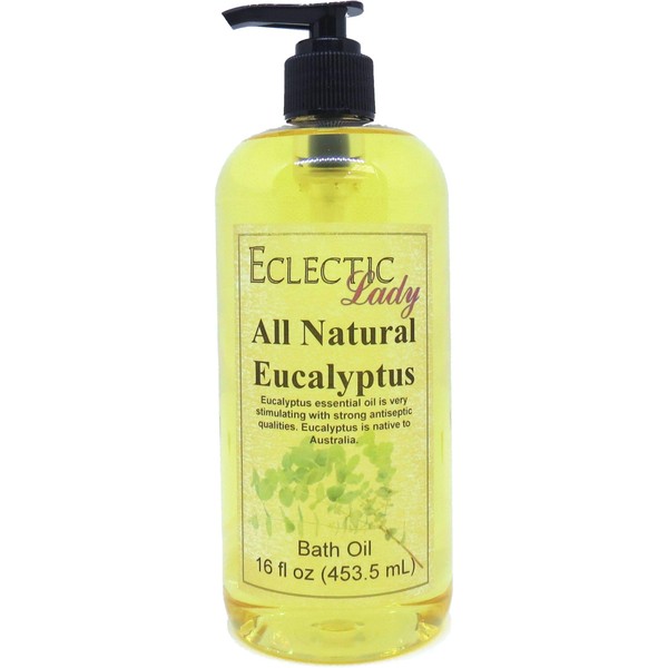 Eucalyptus Bath Oil by Eclectic Lady - Scented Bath Oil - Relaxing & Moisturizing Bathing Oil - Fragrance Body Oil for Dry & Rough Sensitive Skin - Body Daily Nourishing Shower Oil (16 oz)