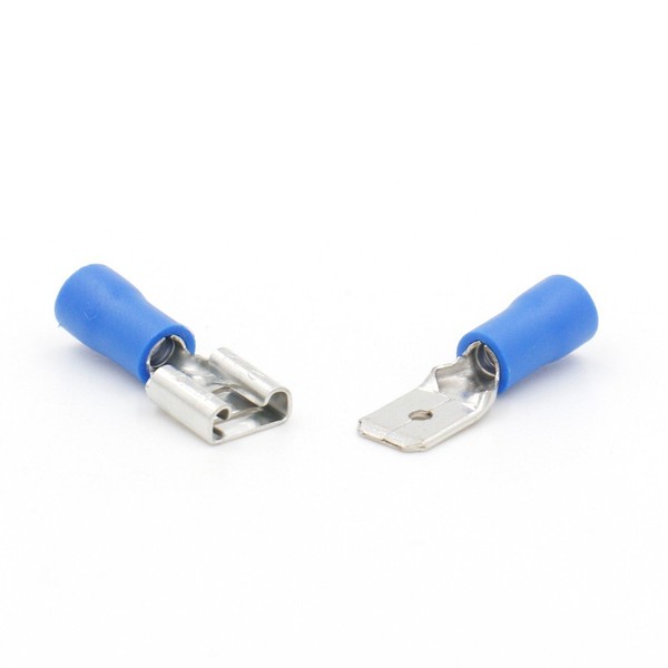 Baomain Male & Female Quick disconnects Vinyl Insulated Spade Wire Connector Electrical Crimp Terminal 16-14 AWG 6.3mm Blue Pack of 100