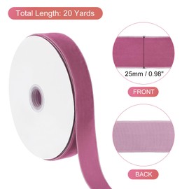 sourcing map Velvet Ribbon, 1" x 20 Yards Pink Vintage Velvet Fabric Trimming Ribbon Single Face Velvet Ribbons for Gift Wrapping Christmas Wedding Bow Decor DIY Craft