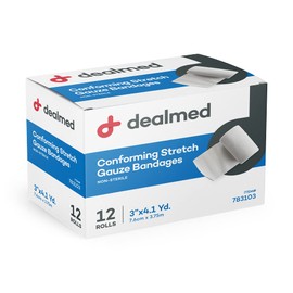 Dealmed 3" Conforming Stretch Gauze Bandages, 4.1 Yards Stretched, 12 Count