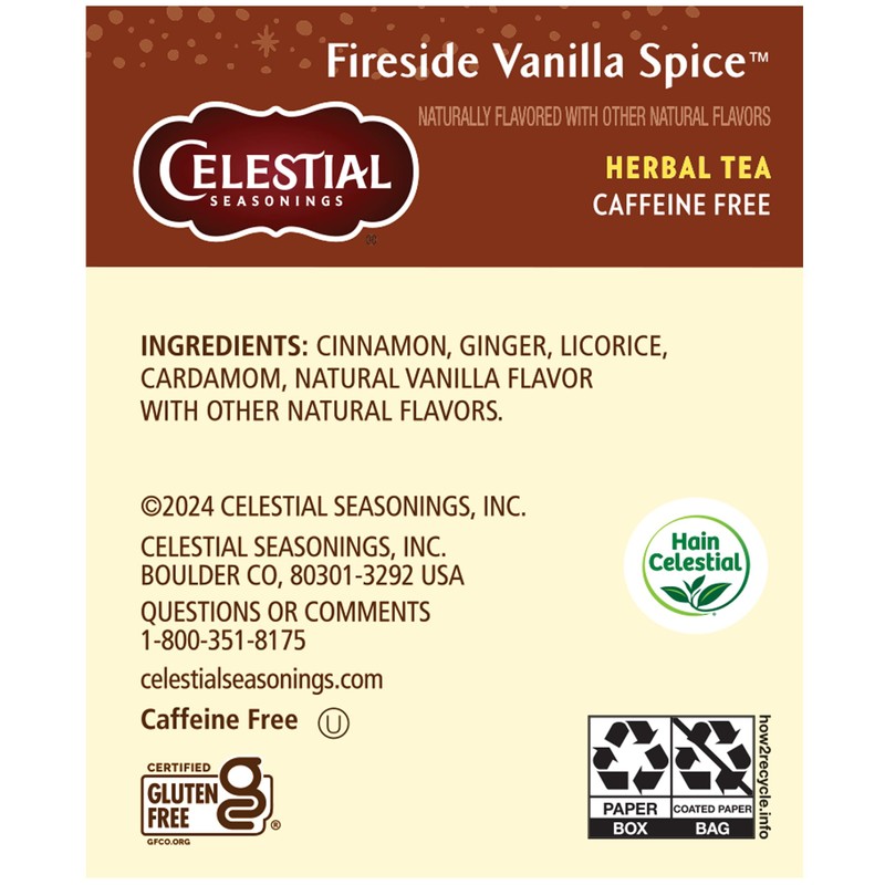Celestial Seasonings Herbal Tea, Fireside Vanilla Spice, Caffeine Free, 20
