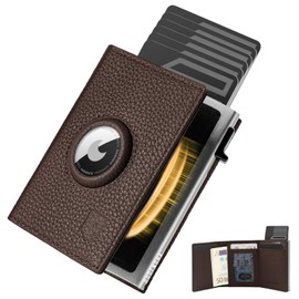 DODENSHA MagSnap Pepple Airtag Wallet Men's I Card Case Men I Smart Wallet for 10+ Cards I Wallet with Coin Compartment I Wallet with AirTag Compartment I Men's Wallet with RFID Protection, Brown