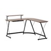 SHW Vista L-Shape Desk with Monitor Stand, Walnut
