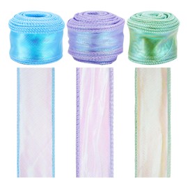 Beadthoven Iridescent Chiffon Ribbon Polyester Shimmer 45mm Gift Ribbon Wedding Bouquet Bows Wreaths Decoration 3 Colors 3 Rolls