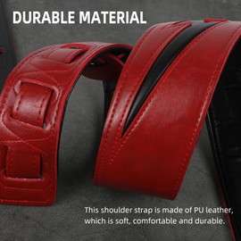 BORGBAR Guitar Strap Leather, Anti-Slip, Classic, Adjustable Soft Leather Strap for Acoustic, Electric and Bass Guitars, Red - Black Lightning, Standard
