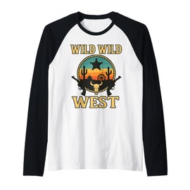 Wild Wild West Design Sonoran Desert Cowboy Saguaro Cactus Raglan Baseball Tee