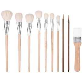 10 Pcs Pottery Glazing Brushes Mop Brush for Acrylic Painting Goat Hair Blending Brush Set Underglaze Paintbrush Soft Bristle Artist Tools Watercolor Paintbrush for Oil Acrylic Pottery Wheel Canvas