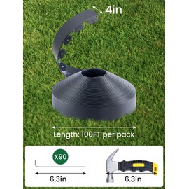 GROWNEER 4 in Tall, 100FT No-Dig Landscape Edging, Rubberific Landscape Edging Garden Edging Border with 90 Pcs Garden Staples, 1PC Hammer Edging for Landscaping Garden, Flower Beds, and Lawn (Black)