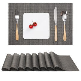 Myir JUN - Juego de 8 manteles individuales tejidos de vinilo para interiores, juego de 8 manteles individuales lavables antideslizantes para mesa de comedor (café oscuro, juego de 8)
