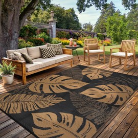 Waterproof 8x10 Outdoor Rug for Patio Reversible Plastic Straw Rug Tropical Camping Carpet with Carry Bag, Stain & UV Resistant Portable RV Carpet for Camper Deck Balcony Porch Beach Picnic,Brown