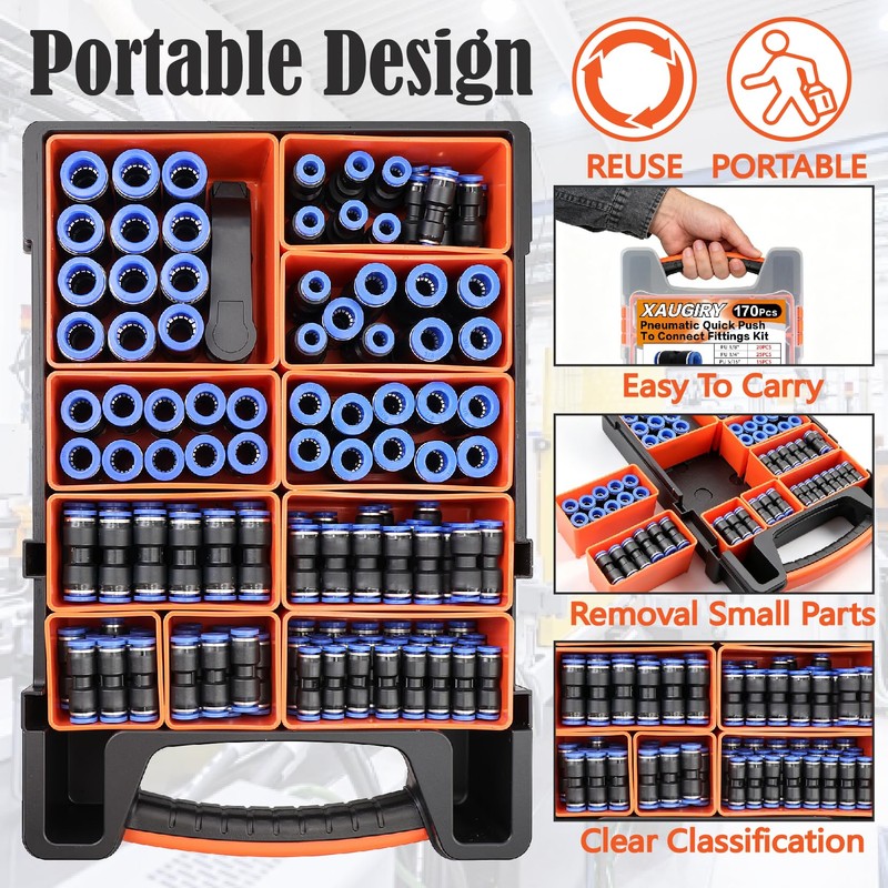 170Pcs Push to Connect Fittings Kit 1/4" 5/16" 1/2" 3/8"