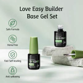Love easy 6-in-1 Builder Base Coat Set for Nails, 2 Pack Crystal Clear Soft Gel Polish Strengthening Building Apex Extension Thickening Enhancement for Home DIY Beginner Salon Manicure(U V Curing)
