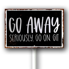 Houseuse 8x12inch Go Away Yard Sign With Stake, Aluminum, Vintage Farmhouse Style, Weatherproof, Easy to Install