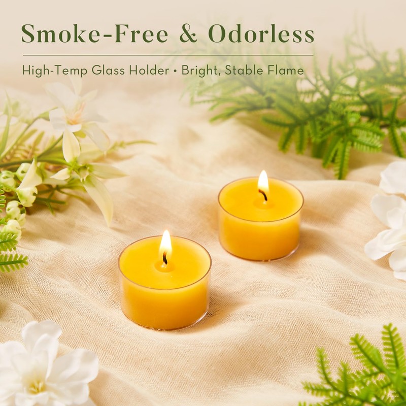 Ashlux Beeswax Tea Lights Candles 6 Pack, 6 Hours Clean