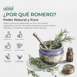 Uiixol Jabones Artesanales en Barra con Aromaterapia | Kit de 5 Jabones con Aceite Esencial de Romero | Jabón Corporal Vegano Natural para Cuerpo y En