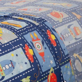 Comfy Deal Hight Thread Count Super Soft Microfiber Kid Breathable Bed Sheet Set with Pillowcase, Flat and Fitted Sheet (Queen (U.S. Standard), Spaceship & Planet)