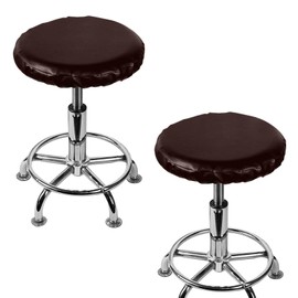 2 Pack Stool Covers Round, Stretch PU Bar Stool Cushions Round, Waterproof Round Seat Cushions for Stools Chairs (Dark Brown)