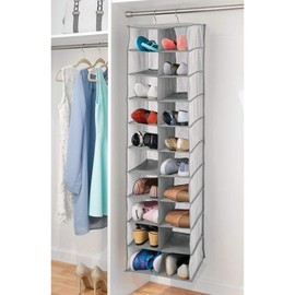 mDesign Soft Fabric Closet Organizer - Holds Shoes, Handbags, Clutches, Accessories - Large, 20 Shelf Over Rod Hanging Storage Unit - Gray