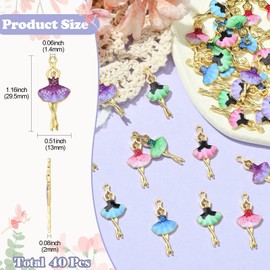 DanLingJewelry 40Pcs 8 Colors Enamel Ballet Dancer Charms Leaping Ballet Dance Pendants for Jewelry Making Crafting