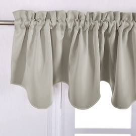 NICETOWN Blackout Valance Curtains Room Darkening, Short Kitchen Valances, Farmhouse Rod Pocket Window Curtains Topper for/Living Room/Basement(2 Panels, 52x18 Inches, Natural)