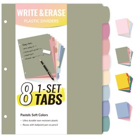 Sooez 8 Tabs Long-Lasting Plastic Write & Erase Large Tabs Dividers for 3 Ring Binder, Aesthetic Cute Pastels Binder Dividers for Student, Teacher, Office, Home Organizers, 1 Set, Dusty Color