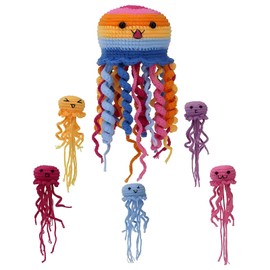 MROTIGRIL Crochet Kit for Beginners, 6Pcs Rainbow Jellyfish Family Crochet Starter Kit w Step-by-Step Video Tutorials for Complete Beginners, Beginner Crochet Kit for Adults Complete Kit Included