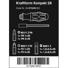 Wera 073240 Kraftform Kompakt 28 Screwdriver Bit Set,Multi-colour,0.25 inches