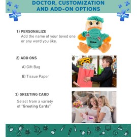 DolliBu Sitting Duck Doctor Plush Toy - Super Soft Yellow Duck Doctor Stuffed Animal Dress Up with Cute Scrub Uniform & Cap Outfit - Gift with Personalization - 9" Inches