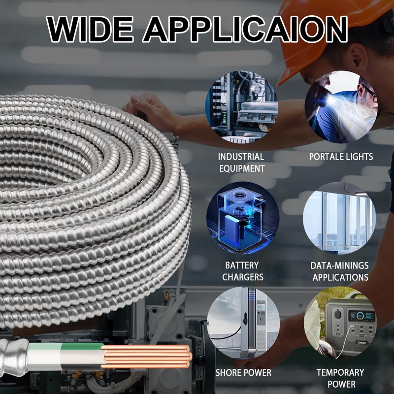 8/2 Metal Clad (MC) Cable with Ground 10ft, 8 Gauge