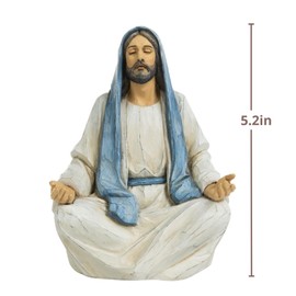 ShineOnAngel Jesus Christ Statue Meditation Jesus, 5 Inch Hand-Painted Decorative Statue, Religious Home Décor Figurine Christian Spiritual Gift (Blue Headscarf)