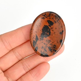 OCTAZI - Mahogany Obsidian Healing Crystal Thumb Stone Worry Stones Hand Carved Palm Gemstone Crystal Chakra Pocket Worry Stone for Anxiety, Meditation Reiki - Oval Shaped