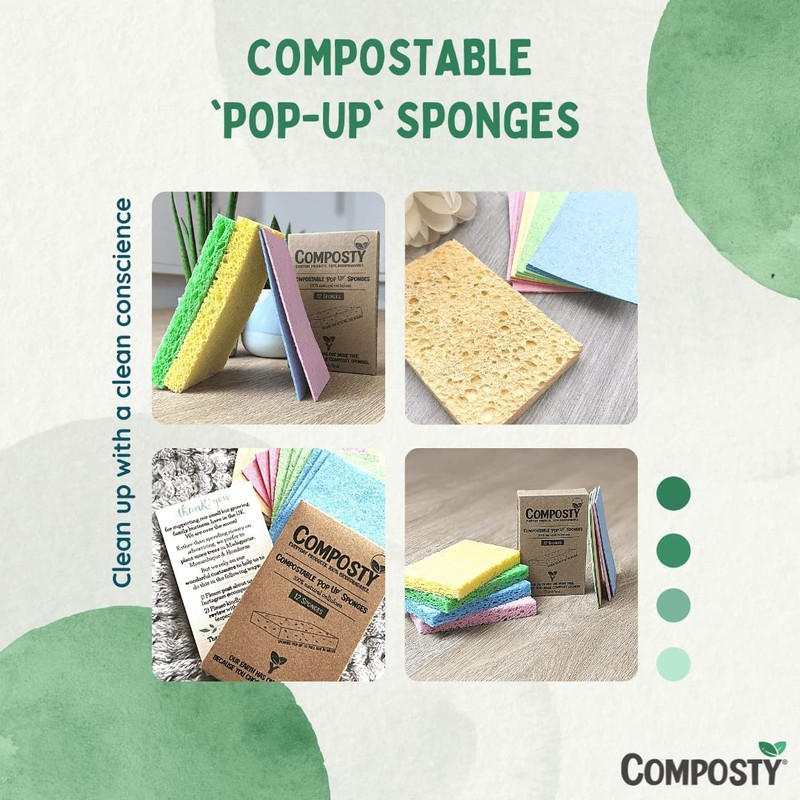 Composty® | 'Pop-Up' Eco Sponges | 6 Pack | Compostable