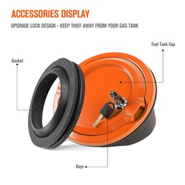 JeCar Locking Fuel Filler Cover Gas Tank Door Aluminum Alloy Exterior Accessories Compatible with Jeep Wrangler JL & Unlimited 2018-2023, Orange