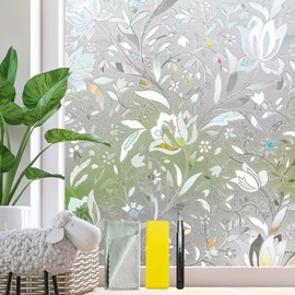 Bloss Window Privacy Film Decorative Stained Glass Window Film, Static Window Clings UV Anti Removable Privacy Film for Glass Door Heat Blocking (17.7 x 78.7 Inch)