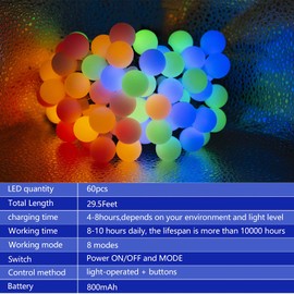 kikasam Solar String Lights, 29.5ft 60LED Solar Garden Fairy Light Waterproof Outdoor Flower String Light for Patio Christmas Tree Lawn Party Dcor (Multicolor)