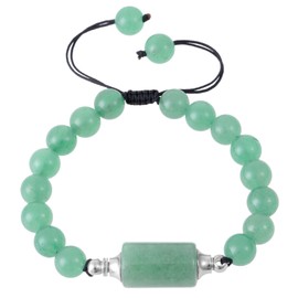 Amogeeli Green Aventurine Stone Diffuser Bracelet with 8mm Beads Healing Crystal Cylindrical Essential Oil Bottle Bracelet for Women